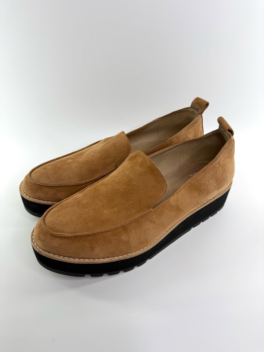 Eileen Fisher Ells Suede Platform Loafers Tan Cognac Size 8